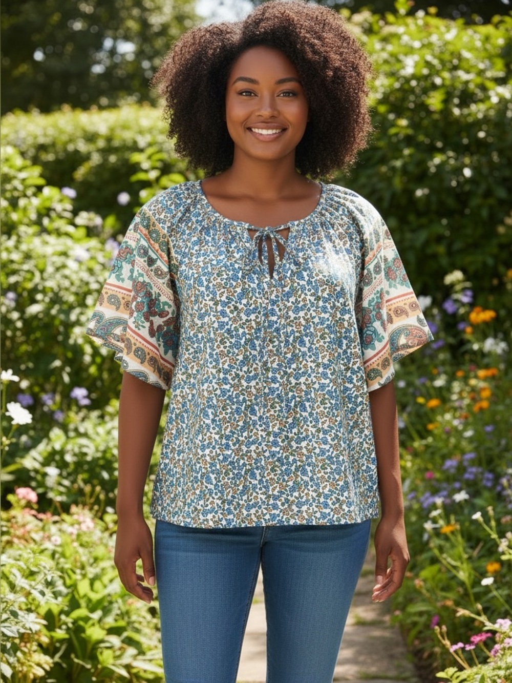 Floral Mixed-Print Tunic Top size XXL